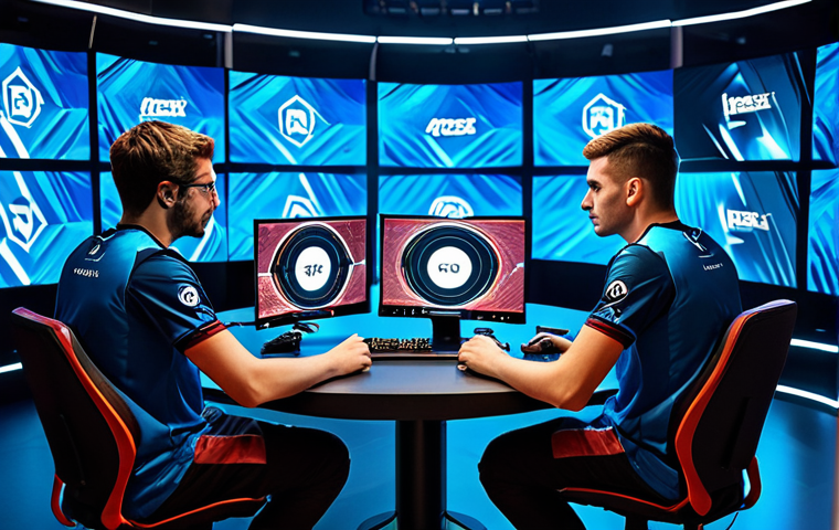 A professional esports team, comprising three diverse players, fully clothed in modern esports jerseys with subtle team branding, seated at high-tech gaming stations within a brightly lit, futuristic arena. Each player is intensely focused on their individual screen, with dynamic game overlays of Eternal Return UI elements visible on large, holographic displays behind them. One player is making a subtle hand gesture towards their screen, indicating precise strategic coordination and communication within the team. The atmosphere is one of intense concentration and professional competition, highlighting seamless team synergy. Perfect anatomy, correct proportions, natural pose, well-formed hands, proper finger count, natural body proportions. Professional photography, high quality, vibrant colors, dynamic lighting, safe for work, appropriate content, fully clothed, professional, modest, family-friendly.