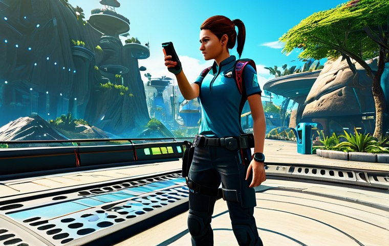 A focused professional Eternal Return player, female, fully clothed in modest, practical gaming attire, demonstrating efficient movement while navigating a vibrant, futuristic zone on Lumia Island. Holographic map overlays with optimized item collection routes are subtly visible around her, indicating strategic speed and precision. She exhibits perfect anatomy, correct proportions, a natural pose, well-formed hands, and proper finger count. The scene is captured with professional photography, high resolution, and dynamic lighting, emphasizing speed and strategic play. safe for work, appropriate content, family-friendly.