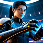 Powerful Vulcan Glove User**

"A fully clothed Eternal Return character (female, dark hair in ponytail, professional gamer appearance) wearing a futuristic, detailed gauntlet resembling the Vulcan Glove, launching an energy blast. Background: A stylized arena with glowing neon accents. Focus on the character's determined expression and the glove's intricate design. Safe for work, appropriate content, fully clothed, professional, perfect anatomy, correct proportions, well-formed hands."

**