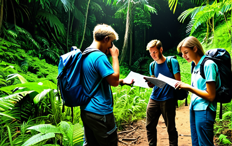 New Zone Exploration**

"A group of friends, fully clothed in practical hiking gear, exploring a lush jungle area in the new Lumia Island zone of Eternal Return. They are looking at a map, with backpacks and water bottles visible. Safe for work, appropriate content, family-friendly, professional quality, perfect anatomy, correct proportions, natural pose. The environment should be vibrant and detailed, showcasing the beauty of the new zone."

**