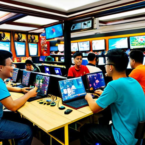 **

"A vibrant Malaysian internet cafe scene, filled with diverse gamers enthusiastically playing Eternal Return. Focus on teamwork and camaraderie, with players communicating and strategizing. Include details like teh tarik and local snacks on the tables. Fully clothed, appropriate attire, safe for work, perfect anatomy, natural proportions, family-friendly."

**