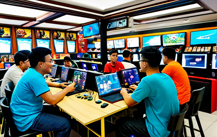 **

"A vibrant Malaysian internet cafe scene, filled with diverse gamers enthusiastically playing Eternal Return. Focus on teamwork and camaraderie, with players communicating and strategizing. Include details like teh tarik and local snacks on the tables. Fully clothed, appropriate attire, safe for work, perfect anatomy, natural proportions, family-friendly."

**