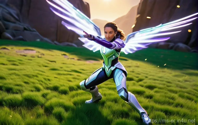 이터널리턴 신규 아이템의 활용성 - Image Prompt 1: The Apex of Agility - Eva with Wings of Dawn**