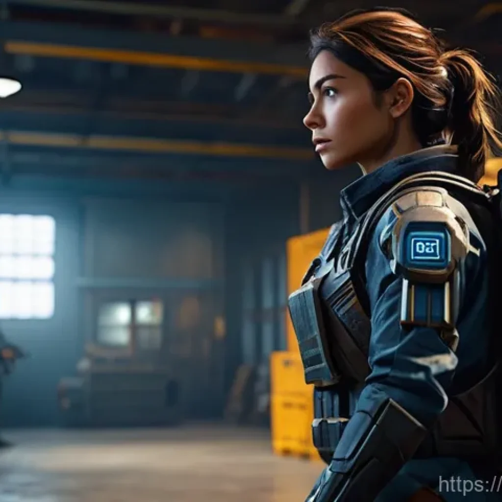 이터널리턴 콘텐츠 확장 계획 - A lone female explorer in a futuristic, tactical suit, equipped with a backpack and utility belt, ca...