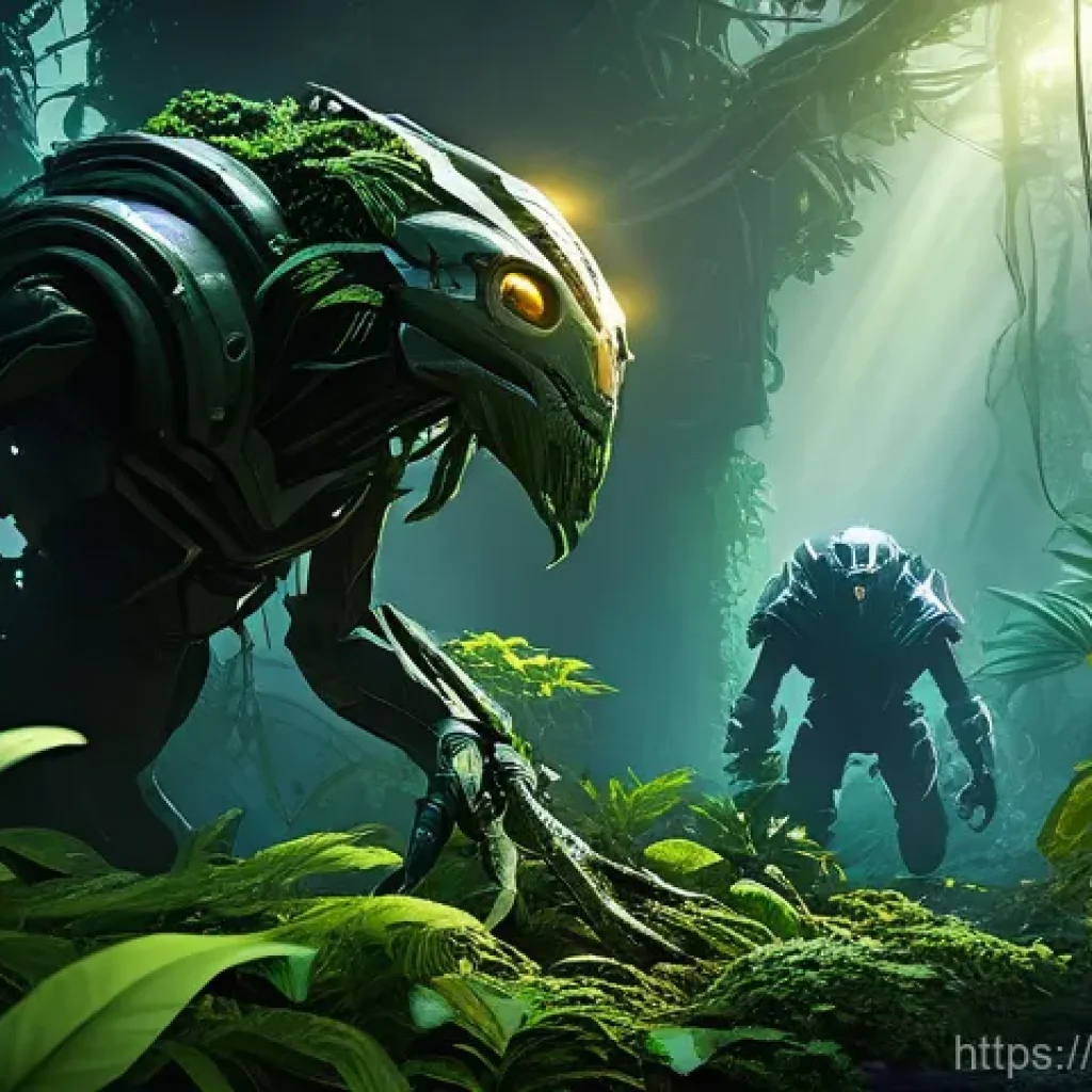 이터널리턴 PvE 모드 확장 - **Prompt:** A diverse team of four "Eternal Return" characters, fully clothed in their signature com...