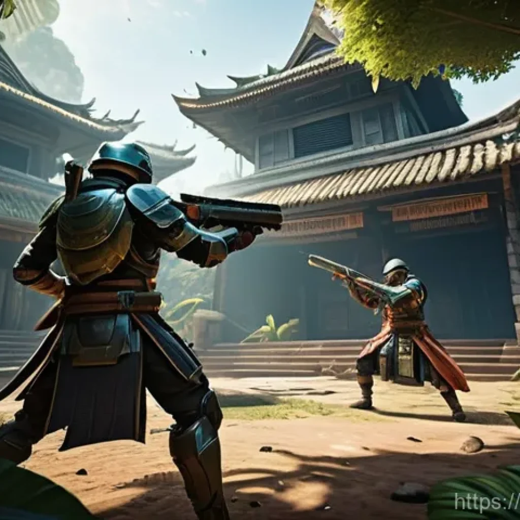 이터널리턴 e스포츠 전망 - **Prompt:** A dynamic, wide-angle shot capturing a climactic moment in an "Eternal Return" match, hi...