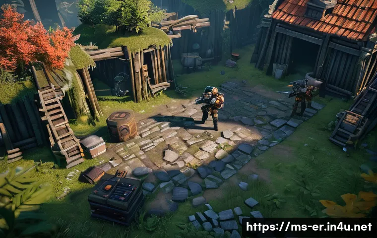 이터널리턴 생존 기술의 차별점 - A dynamic battle scene in a lush, diverse map of a strategic survival game, featuring a skilled char...