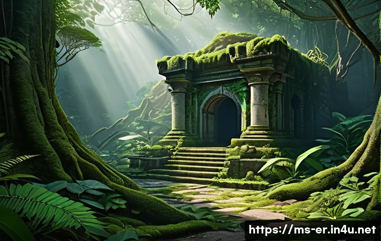 이터널리턴 필수 오브젝트 위치 - A dynamic fantasy battle map scene showing a strategic mid-map zone control point in a lush, dense j...