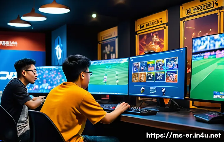 이터널리턴 커뮤니티 영향력 분석 - A vibrant gaming community scene set in a modern Malaysian internet café, showing diverse players ac...