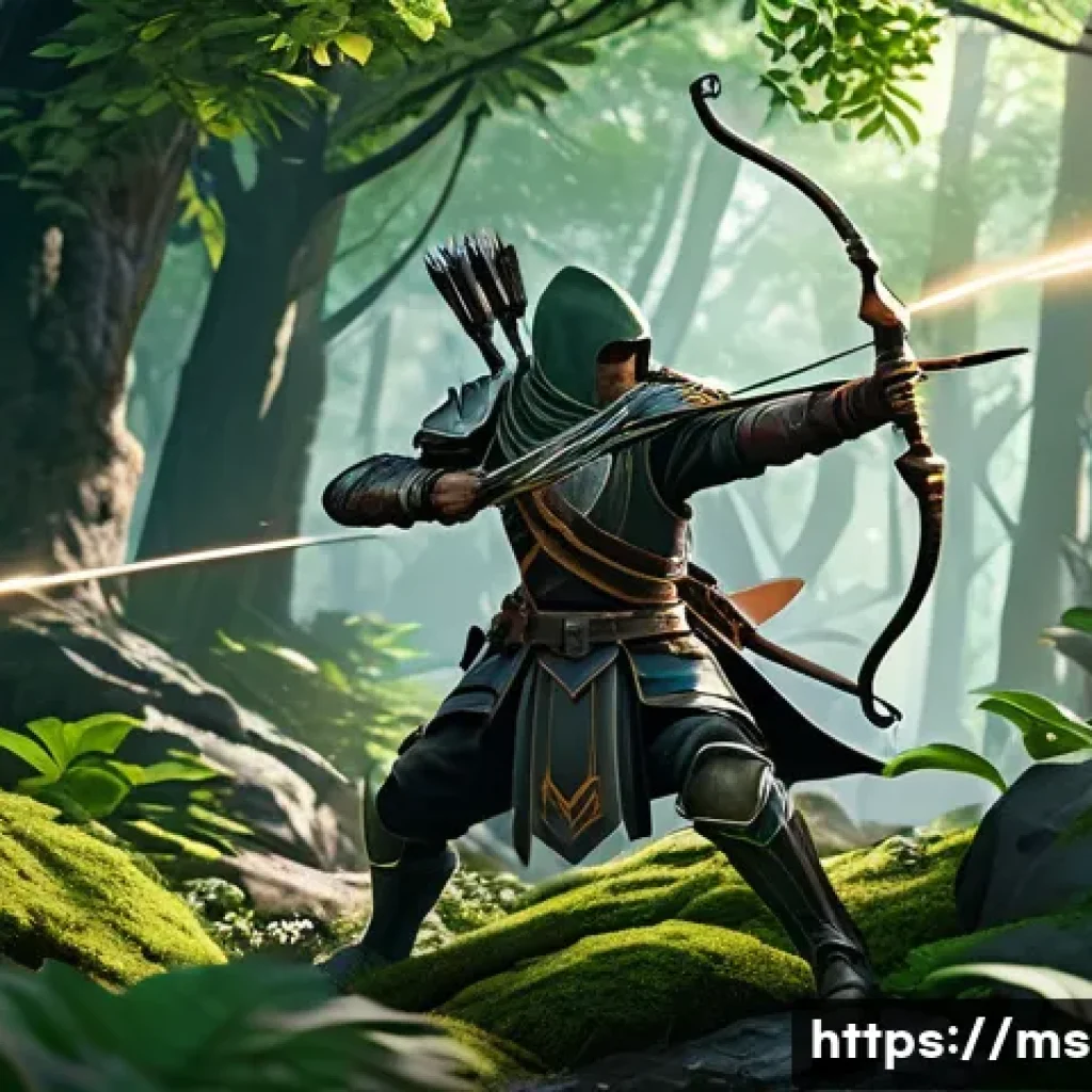 이터널리턴 PvP 공략법 - A dynamic PvP battle scene in a lush forest arena featuring a flexible character wielding both a bow...