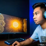 이터널리턴 인기 스트리밍 플랫폼 - A vibrant Malaysian gaming room setup featuring a young male gamer streaming Eternal Return on a hig...