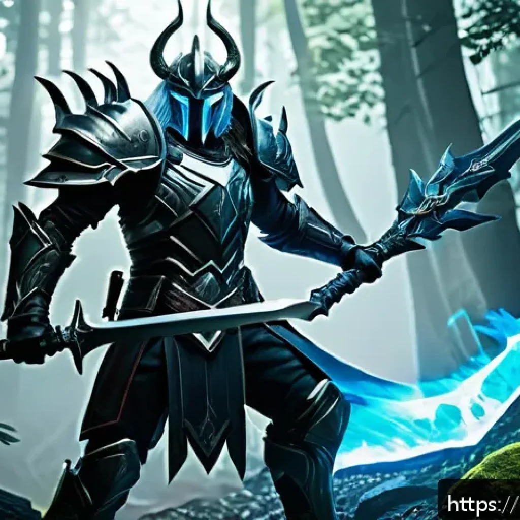 이터널리턴 최고 데미지 조합 - A dynamic battle scene in a lush forest arena featuring a heroic warrior wearing sleek, futuristic a...