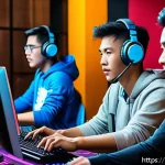 이터널리턴 공식 채널 구독 혜택 - A dynamic scene of a diverse group of Malaysian gamers enthusiastically engaging in an exclusive onl...